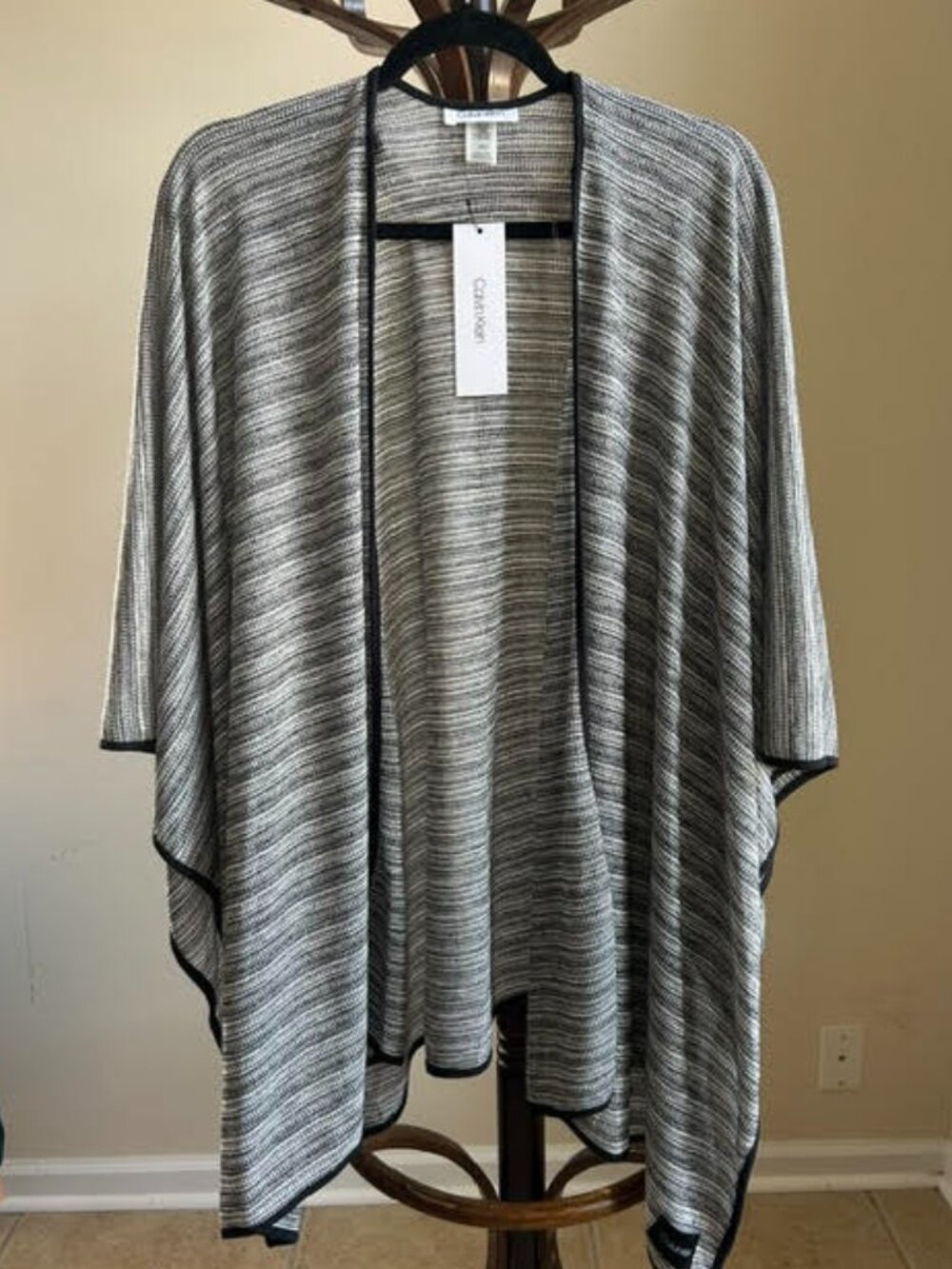 Calvin Klein Shawl Wrap Cardigan Gray Black NWT